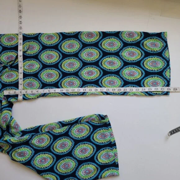 Crown & Ivy Pants S Green Blue Medallion Pull On Straight Boho Beachy Casual - Picture 9 of 9